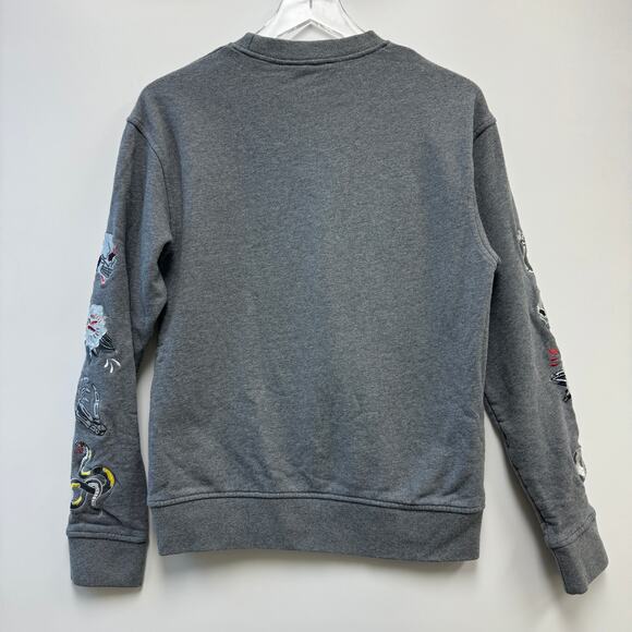 The Kooples Gray Crewneck Skull Embroidered Sleeve Sweatshirt Sz M - Picture 2 of 9